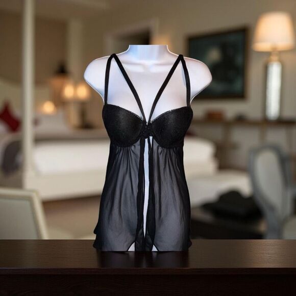 Victoria’s Secret Black Baby Doll Sheer Lingerie Size 36 C - Picture 1 of 5